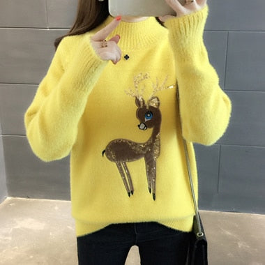 Korean Reindeer Ugly Christmas Sweater - Yellow / M