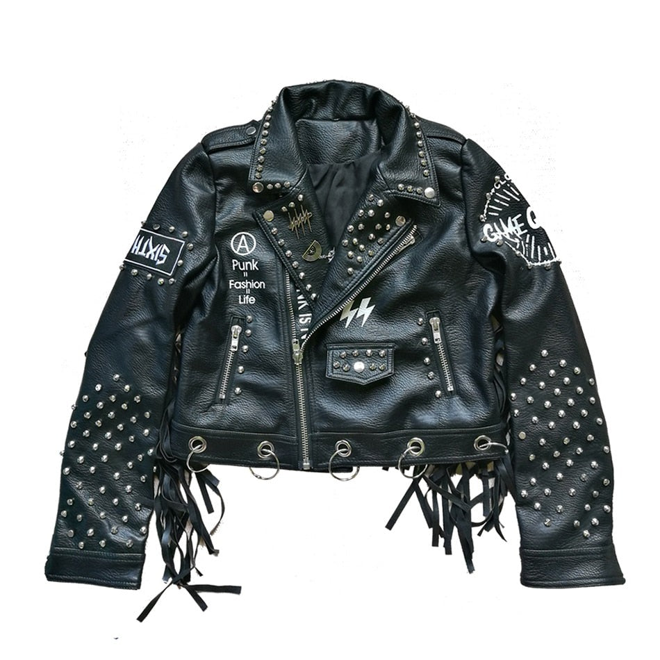 Punk Black Leather Short Jackets - Jacket