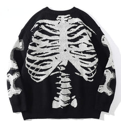Skeleton Bone Print Knitted Sweater - Black / M