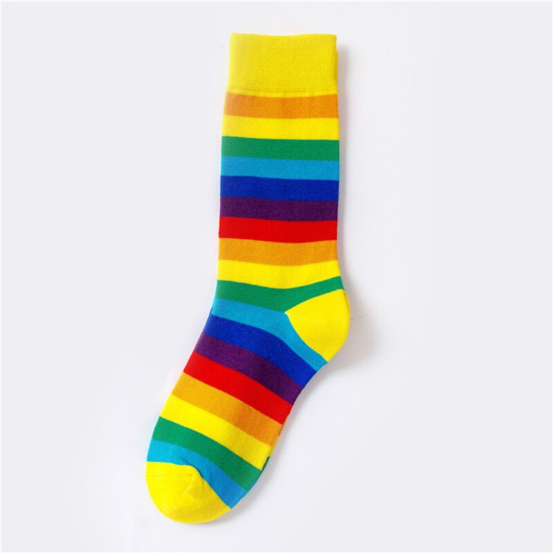 Colorful Stripes Cotton Socks - Rainbow-Yellow / One Size