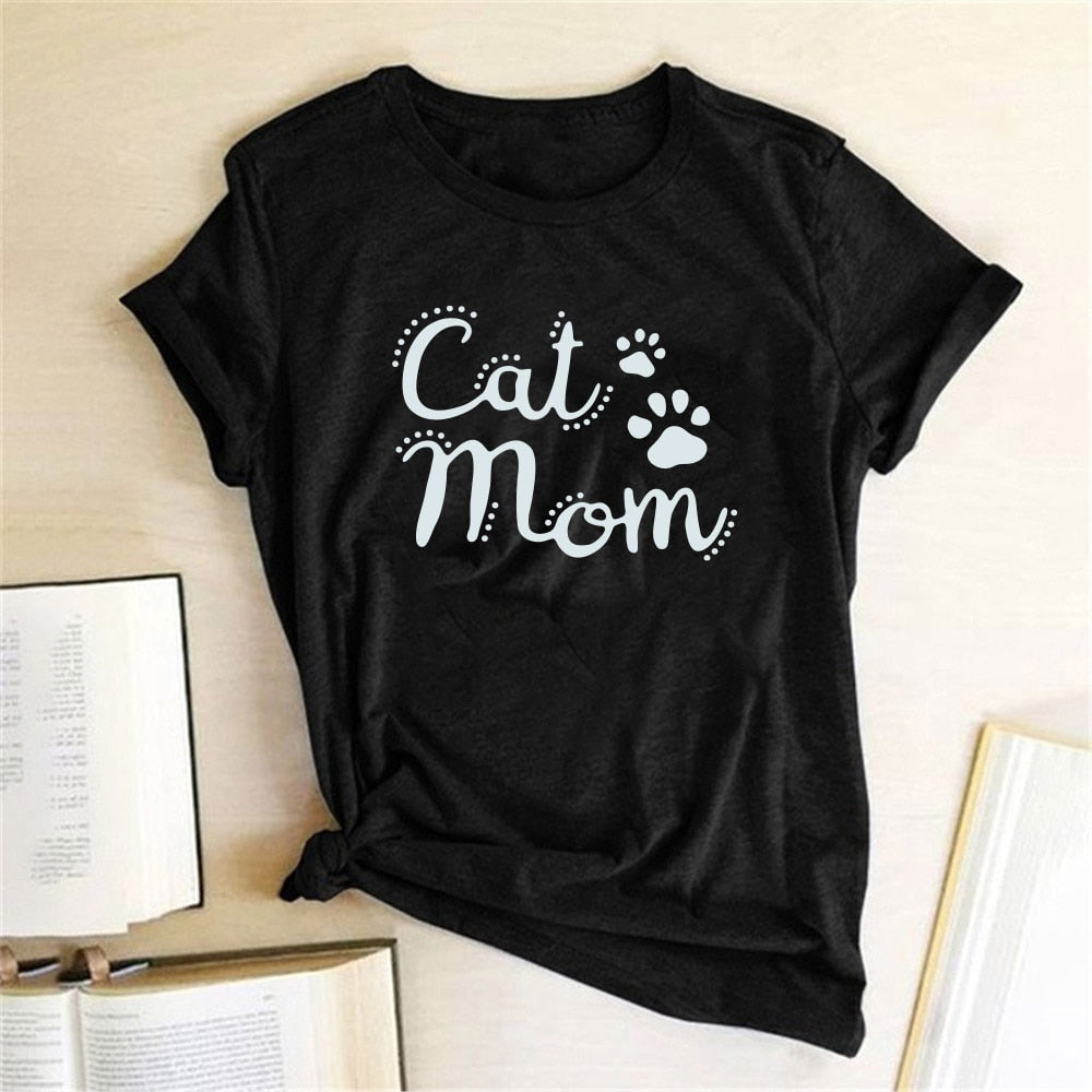 Cat Mom Printed T-Shirt - Black / S - T-shirts