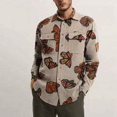 Butterflies Long Sleeve Wool Shirt - Khaki / XXXL - Shirts