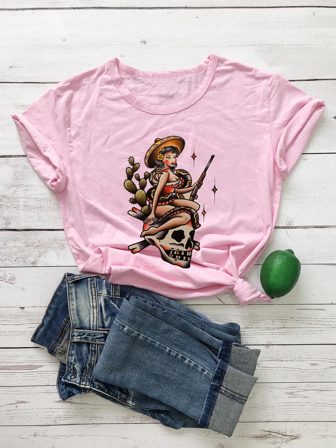 La Valiente Witches Skulls Snake T-Shirt - Pink / S
