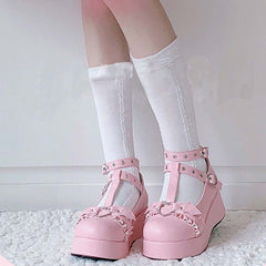 Cute Mary Janes Pumps Platform Wedges Shoes - HT-23-Pink /