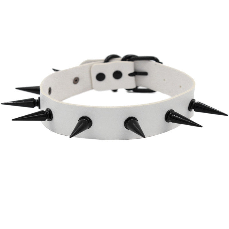 Gothic Punk O-ring Spike Collar Studded - white / One Size
