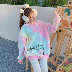 Winter Rainbow Kawaii Fur Hoodies - Sweater