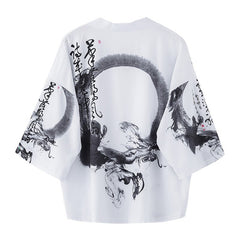 Dragon Kanji White Collection 3/4 Sleeve Kimono - Black / M