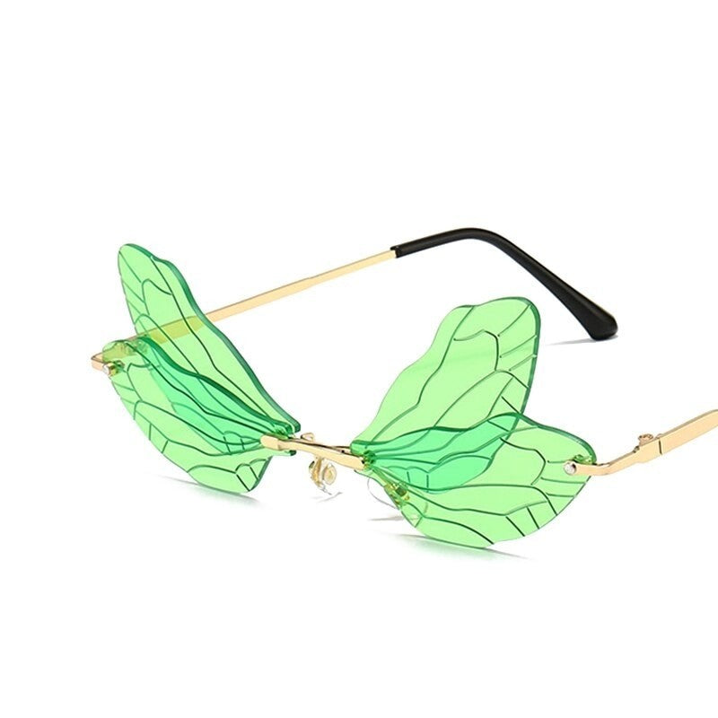 Vintage Dragonfly Fashion Rimless Sunglasses - Green