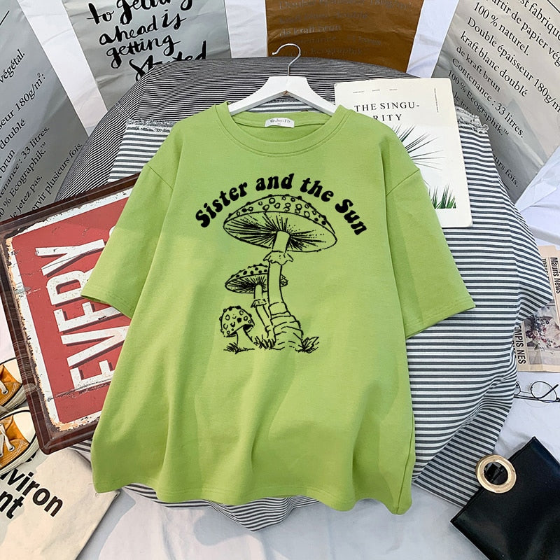 Sister And The Sun Mushroom Oversize T-shirt - Green / S -
