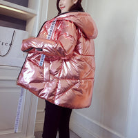 Thumbnail for Pink Hologram Glitter Sparkling Winter Hooded Coat - S