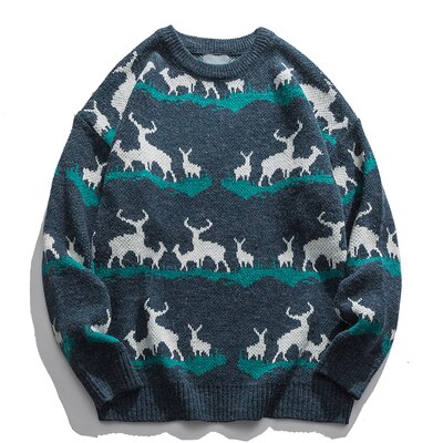 Ugly Christmas Funny Humping Reindeer Sweater - Navy Blue /