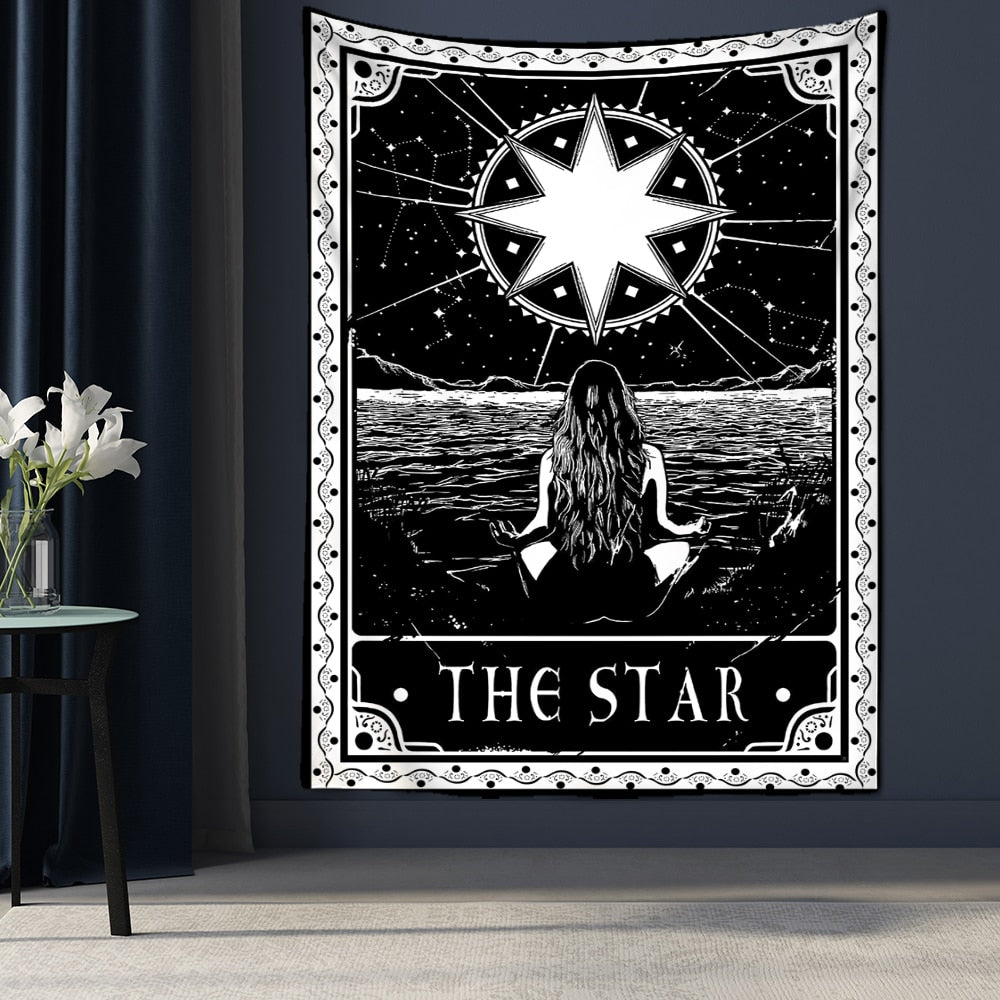 Hanging Astrology Tarot Card Tapestry Wall - H / 95x70cm