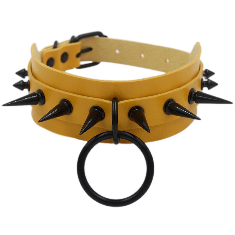 Gothic Punk O-ring Spike Collar Studded - Yellow / One Size