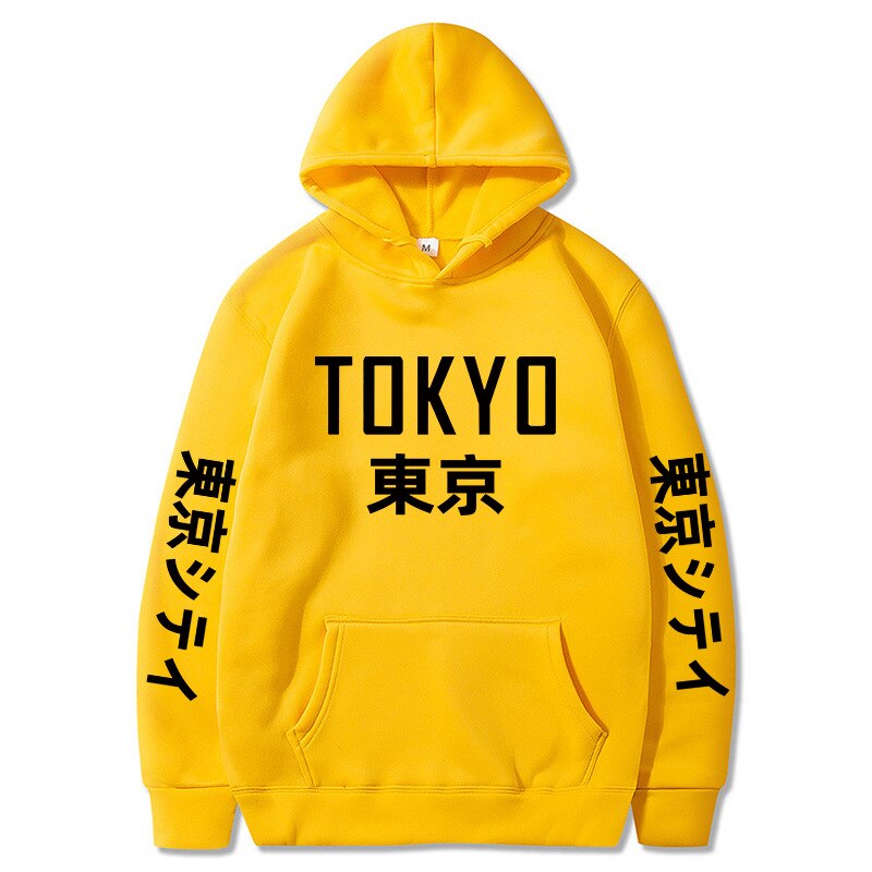 Tokyo Kanji Print Hoodie - Yellow 2 / S - Hoodies
