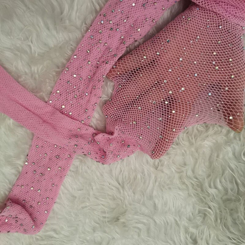 Glitter Mesh Pantyhose - Pink / One Size