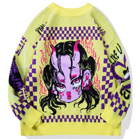 Thumbnail for Oversized Japanese Anime Graphic Sweater - Yellow / M