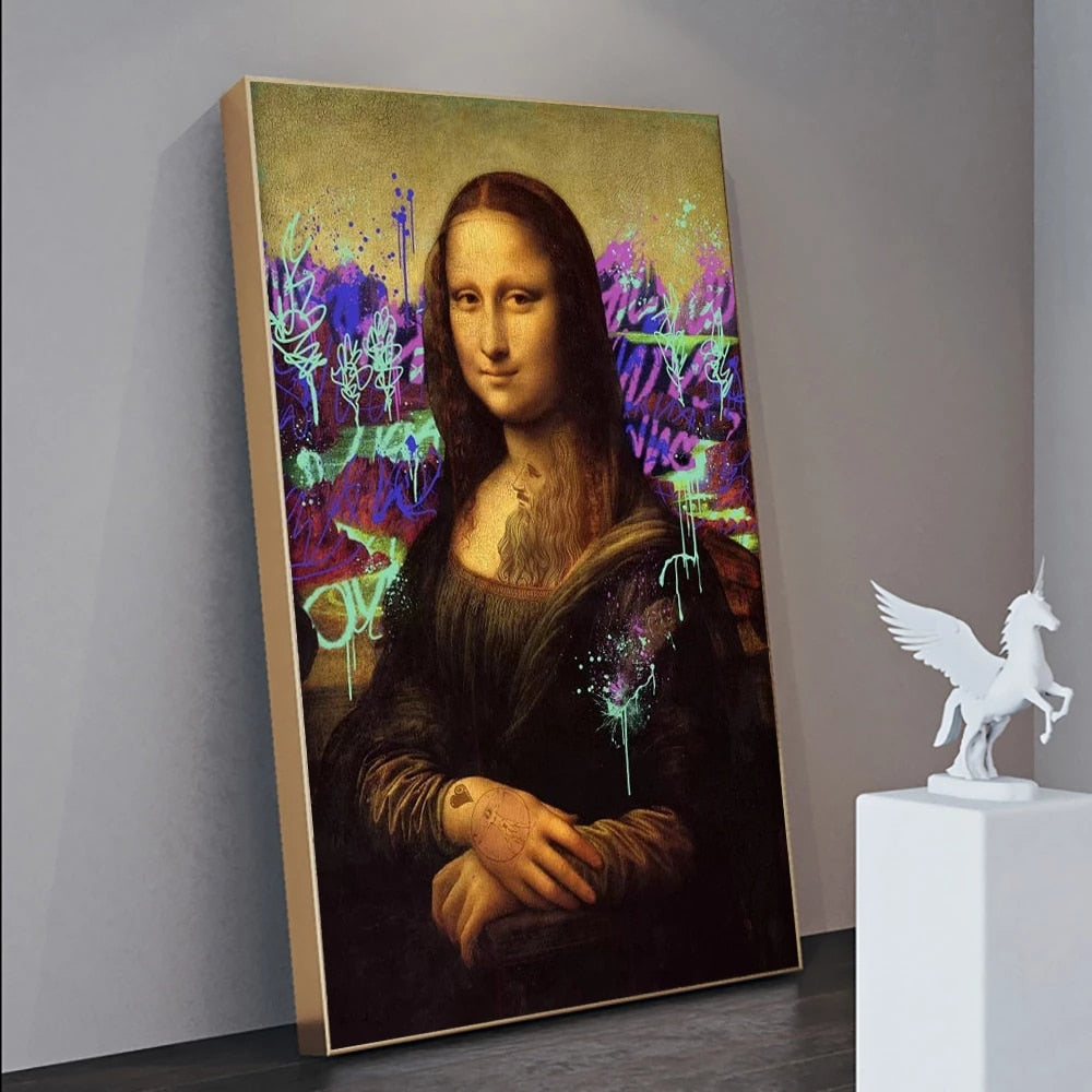 Graffiti Famous Mona Lisa Paintings Wall Pictures