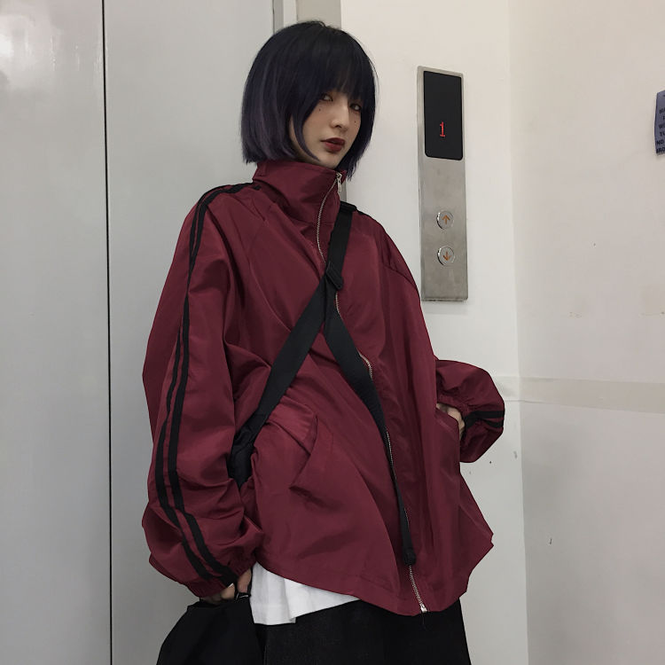 Harajuku Sun-proof High Zipper Jacket - burgundy / M -