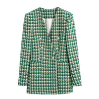 Thumbnail for Long Sleeve Vintage Woven Blazer - Green / XS