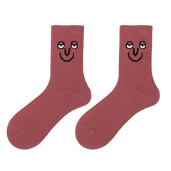 Funky Surprise Face Cotton Socks - Dark Red / One Size