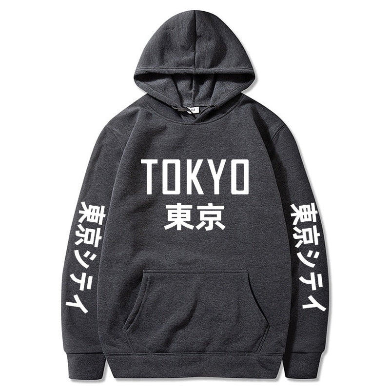 Tokyo Kanji Print Hoodie - Dark Grey / S - Hoodies