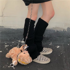 Punk Solid Color Cool Knit Long Warmers - Socks