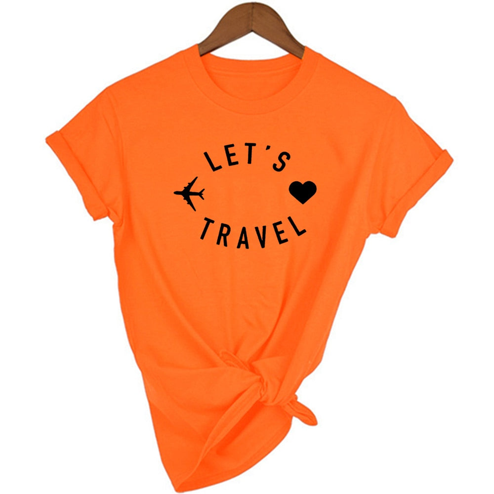Let’s Travel Airplane Traveling T-shirt - Orange / S -