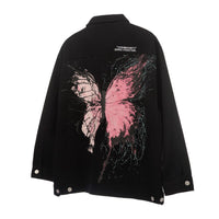 Thumbnail for Butterfly Print Loose Denim Jacket - Black / S