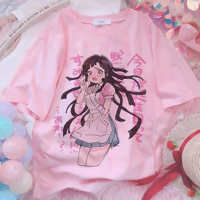 Sweet Girls Anime Style Oversize T-Shirt - Pink A / S