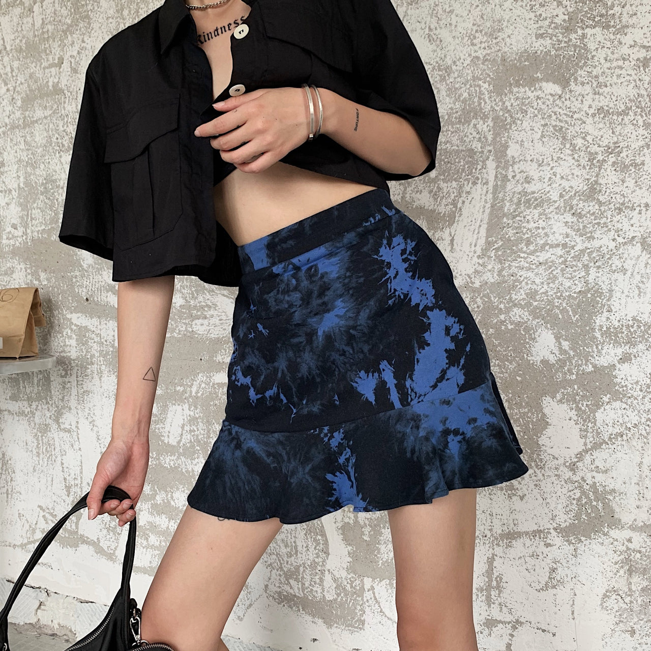 Gothic Loose Tie Dye Skirt - Short Blue / S - Skirts