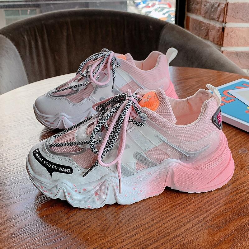 Solid Color Platform Shoes - Pink. / 35