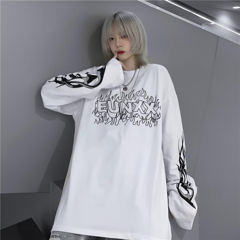 Oversize with gothic print sweatshirt - White / S -