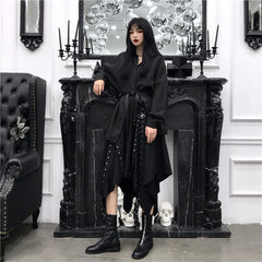 Black Asymmetric Gothic Long Skirt - One Size