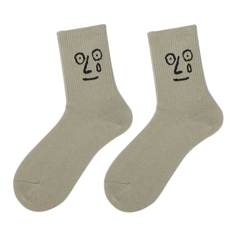 Funky Surprise Face Cotton Socks - Green / One Size