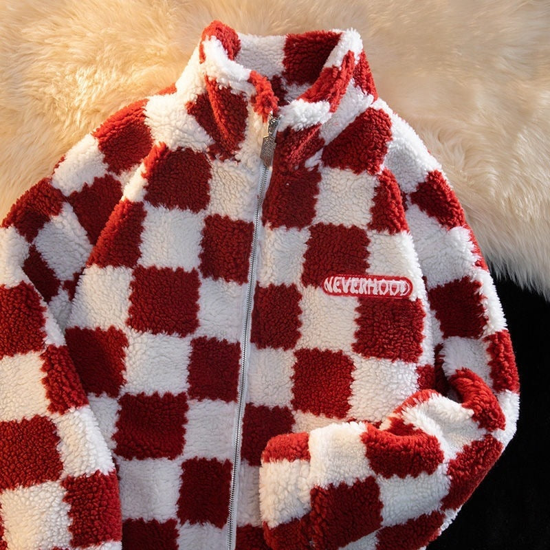 Velvet Checkerboard Stitching Zipper Jacket