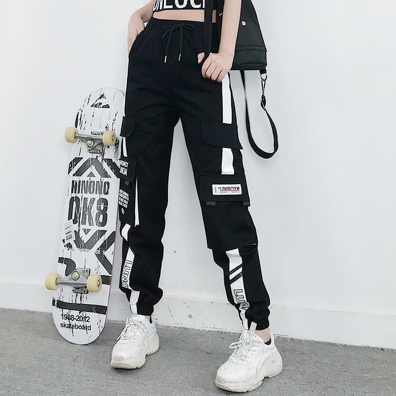 Cargo Pants With Multiple Pockets - Black White / S