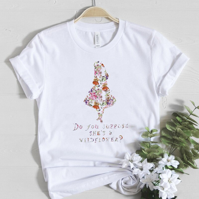 Alice In Wonderland Print White T-Shirt