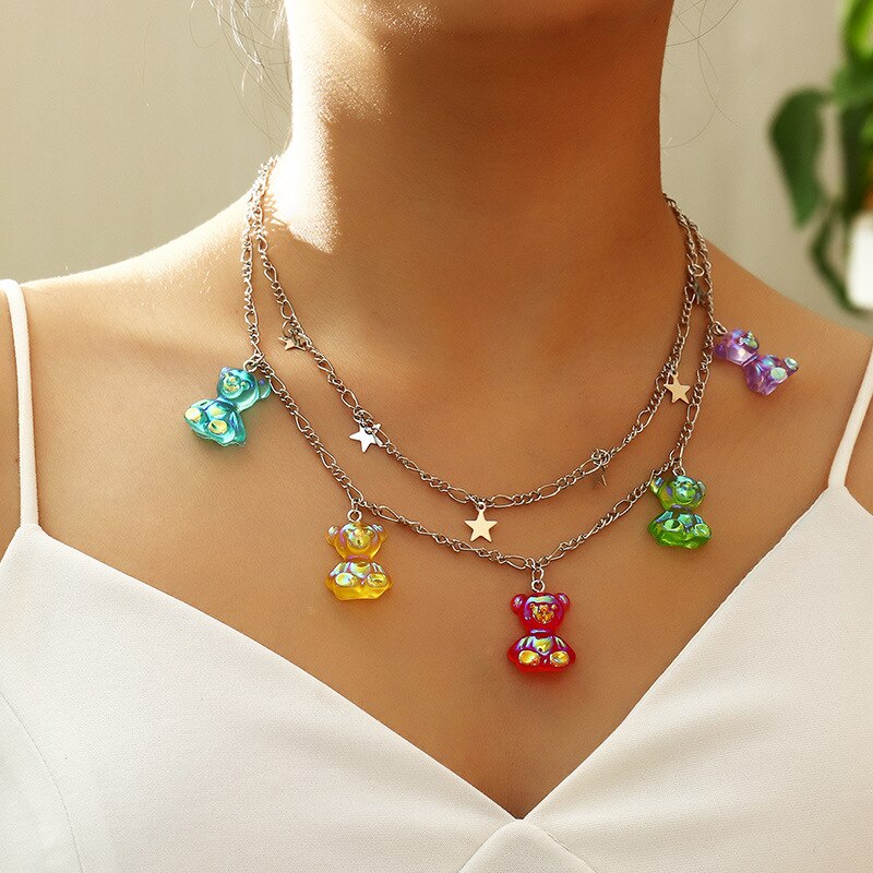 Jelly Gummy Bear Chain Necklace - B