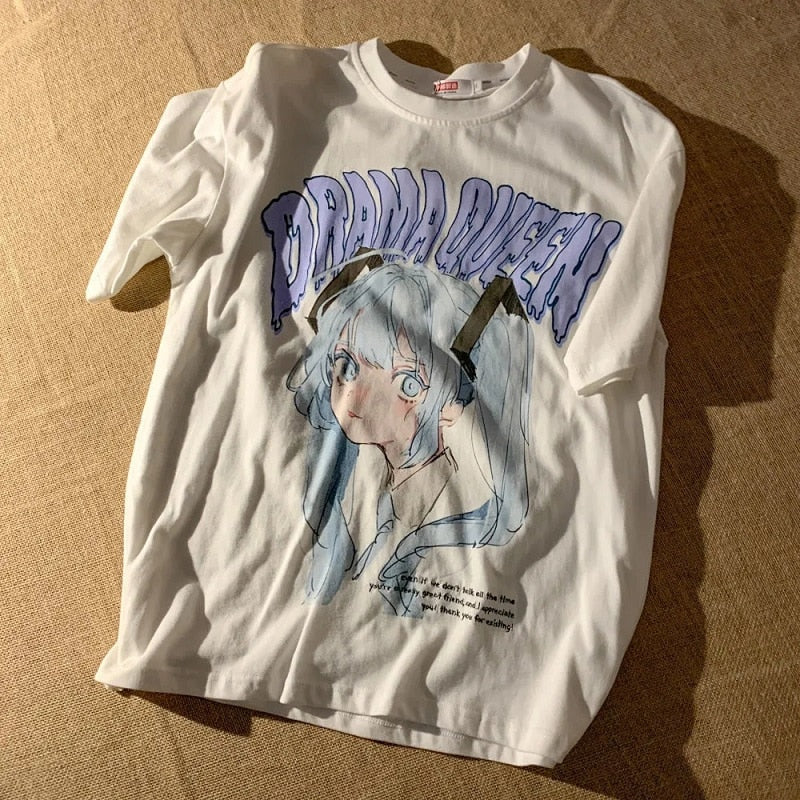 Drama Queen Anime Oversize T-shirt - White / M - T-Shirt
