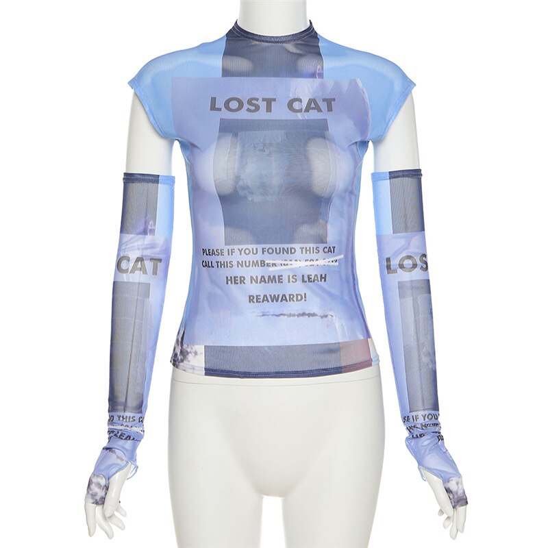 Lost Cat Mesh T-shirt With Sleeves - T-Shirt