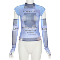 Thumbnail for Lost Cat Mesh T-shirt With Sleeves - T-Shirt