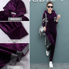 Sports Velvet Set Hoodie + Pants - purple / M - 2 Piece