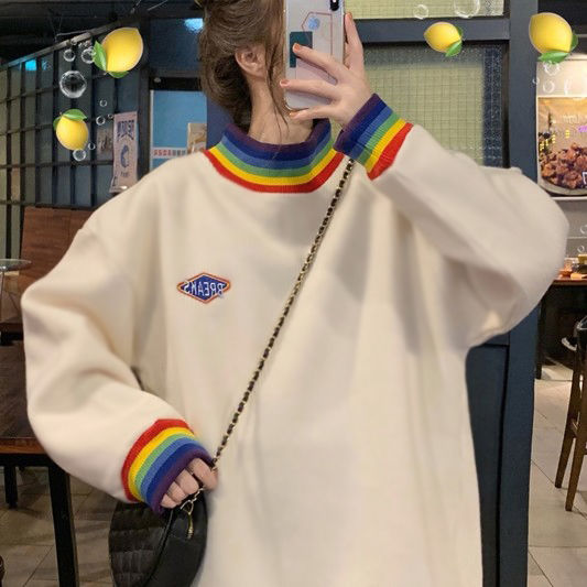 Rainbow Turtle Neck Sweater - White / M