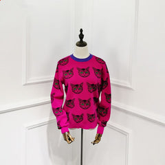 Cat Lover Korean Style Knitted Sweater - One Size / Pink
