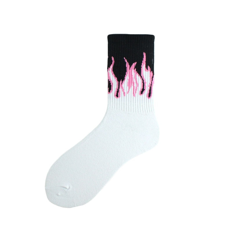 Fashion Hip Hop Flame Blaze Sock - Fucsia / One Size