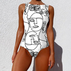 Abstract Black and White One-Piece Swimsuit - S