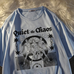 Quiet The Chaos Printed Aesthetic T-shirt - Blue / S -