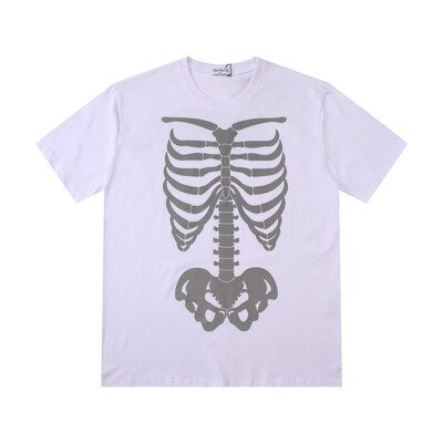 Skeleton Bone Glow Print T-Shirt - White / S - T-shirts