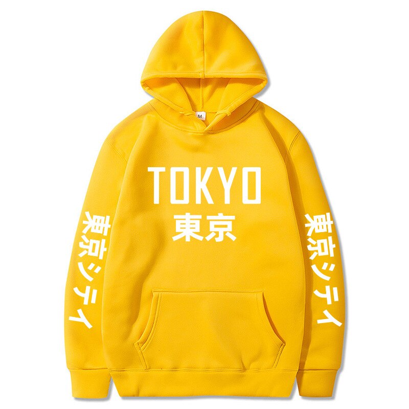 Tokyo Kanji Print Hoodie - Yellow / S - Hoodies