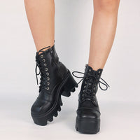 Thumbnail for Motorcycle Square Heel Toe Ankle Boots - Black / 4